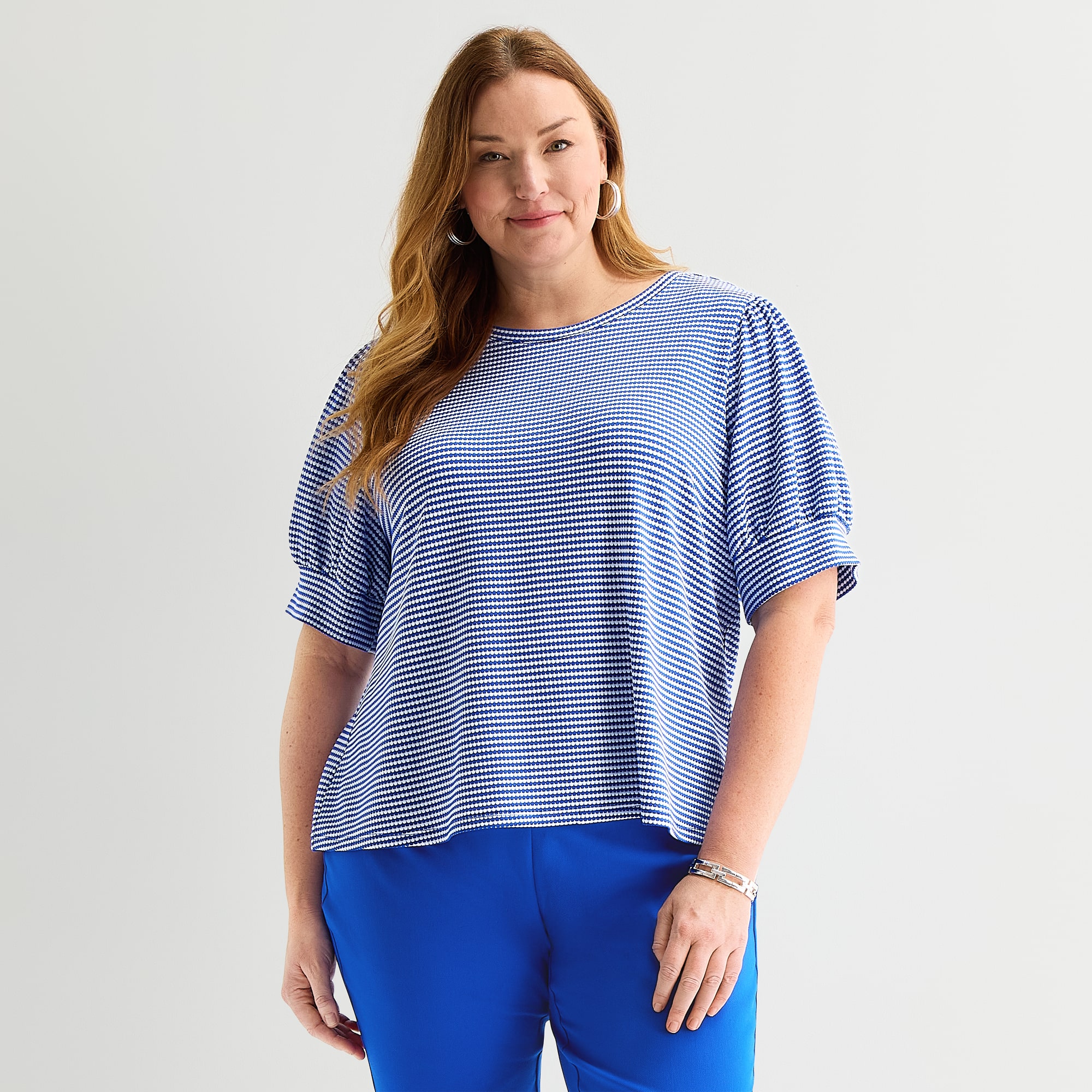 Liz Claiborne Womens Plus Crew Neck Short Sleeve Blouse