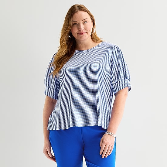 Liz Claiborne Womens Plus Crew Neck Short Sleeve Blouse