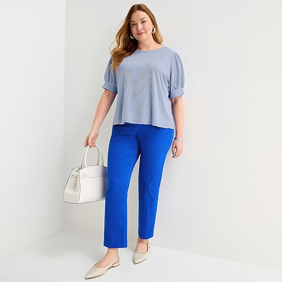 Liz Claiborne Womens Plus Crew Neck Short Sleeve Blouse
