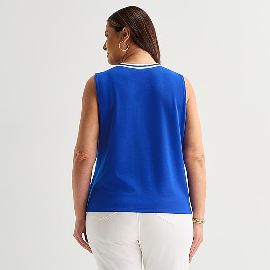 Liz Claiborne Womens Plus V Neck Sleeveless Blouse