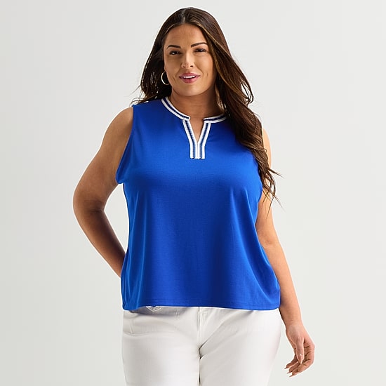 Liz Claiborne Womens Plus V Neck Sleeveless Blouse
