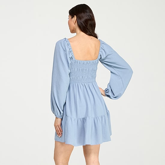 City Triangle Womens Juniors Square Neck Long Sleeve Balloon Fit + Flare Dress