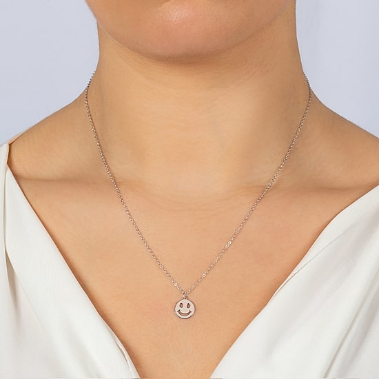 Silver Treasures Smiley Face Womens Sterling Silver 16 Inch Pendant Necklace