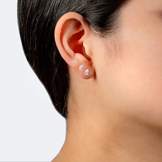 Silver Treasures Womens Cubic Zirconia Sterling Silver 3 Pair Earring Set