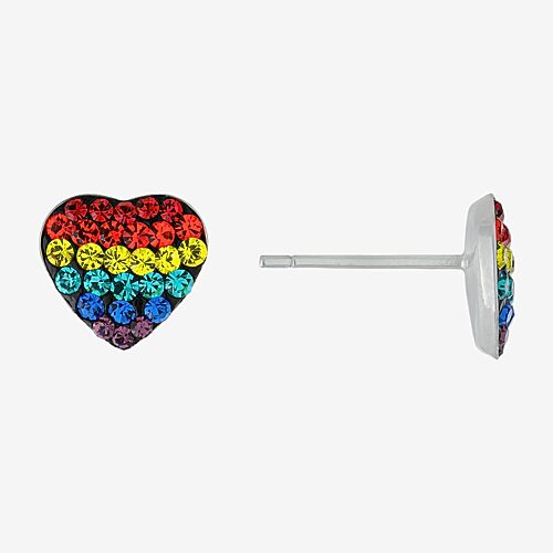 Silver Treasures Multi Color Crystal Sterling Silver 8.4mm Heart Stud Earrings, One Size