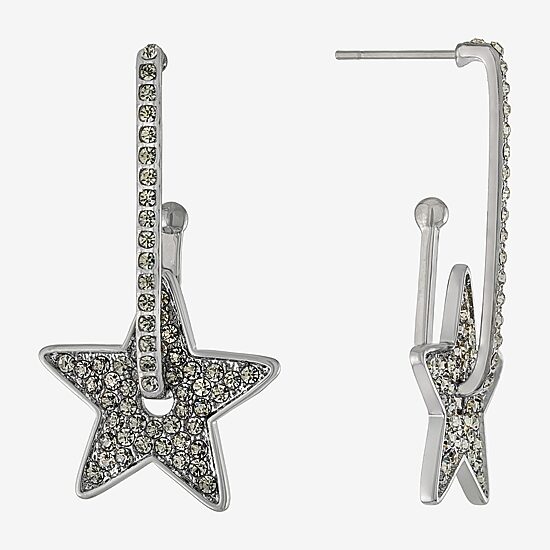 Sparkle Allure Womens Crystal Pure Silver Over Brass Star Drop Earrings