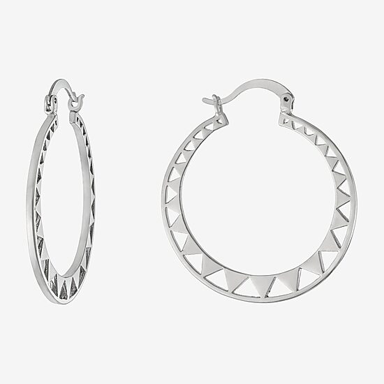 Silver Reflections Womens 35mm Round Hoop Earrings