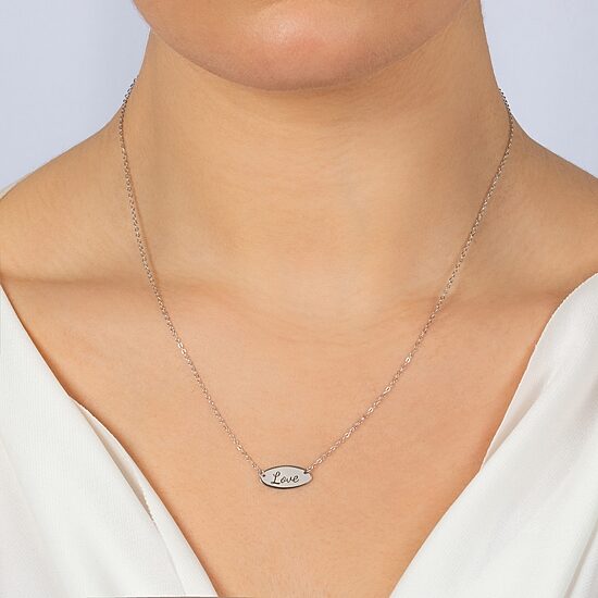 Silver Treasures Love Womens Sterling Silver Oval 16 Inch Pendant Necklace