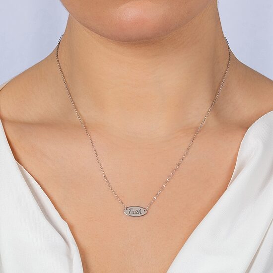 Silver Treasures Faith Womens Sterling Silver Oval 16 Inch Pendant Necklace