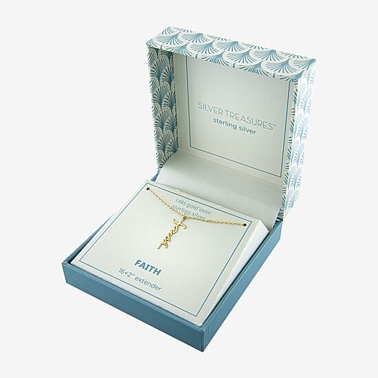 Silver Treasures Faith Womens 14K Gold Over Silver 16 Inch Pendant Necklace