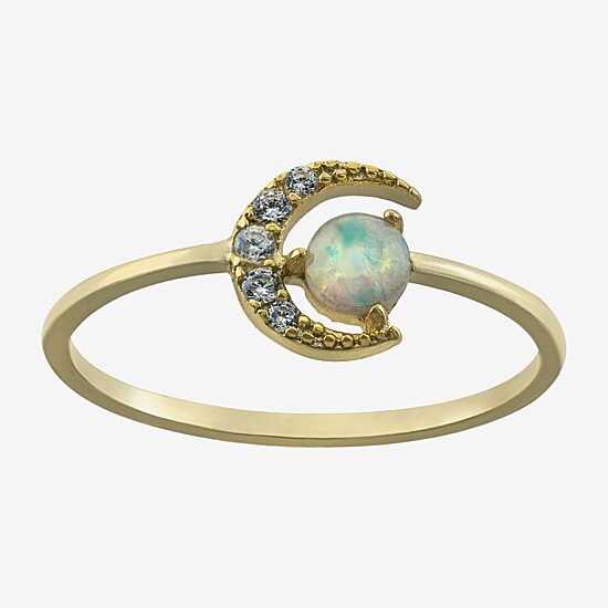 Silver Treasures Womens 20.5MM Opal 14K Gold Over Silver Moon Delicate Band