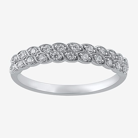 Womens 1/4 CT. T.W. Natural White Diamond 10K White Gold Wedding Band