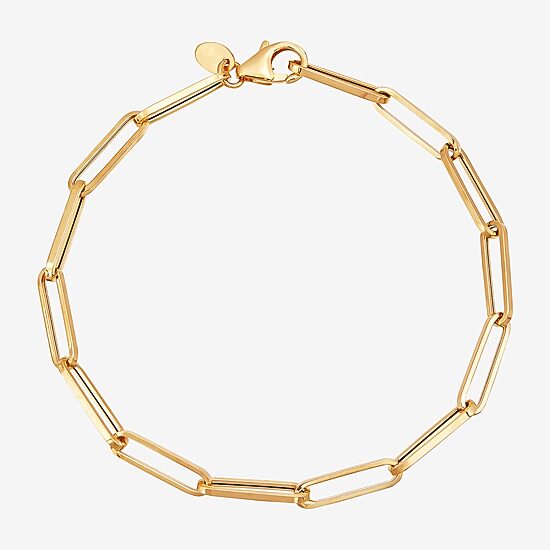 Gold Addiction Womens 14K Gold 7.5 Inch Hollow Paperclip Chain Bracelet