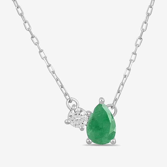 Toi Et Moi Womens Genuine Gemstone &  1/10 CT. T.W. Lab Grown Diamond 10K White Gold Pear Pendant Necklace

