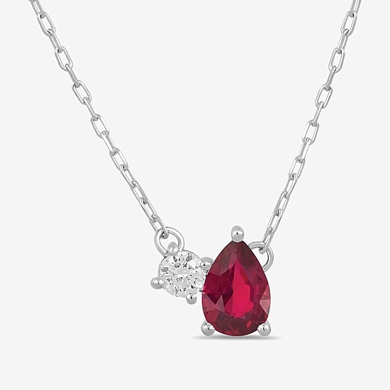 Toi Et Moi Womens Genuine Gemstone &  1/10 CT. T.W. Lab Grown Diamond 10K White Gold Pear Pendant Necklace
