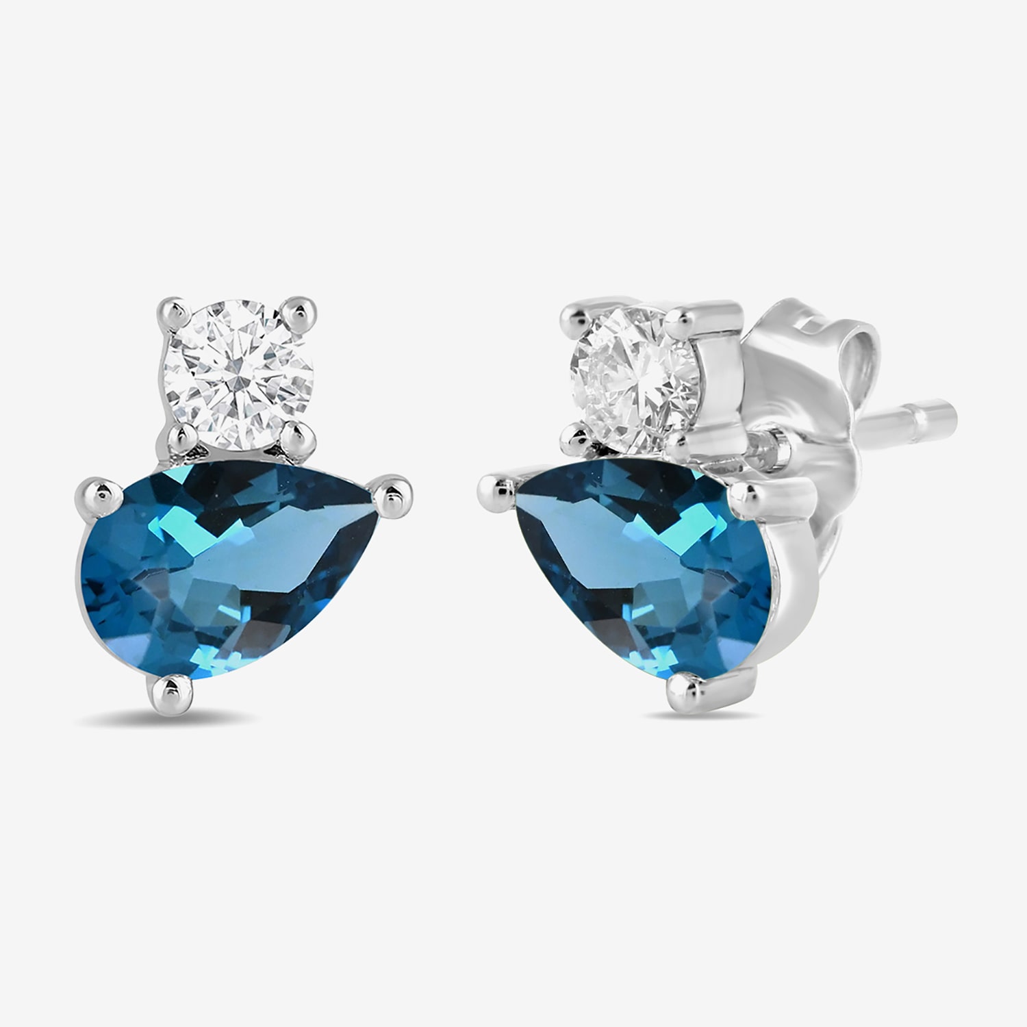 Toi Et Moi Genuine Gemstone &  1/5 CT. T.W.  Lab Grown Diamond 10K White Gold 8.1mm Pear Stud Earrings