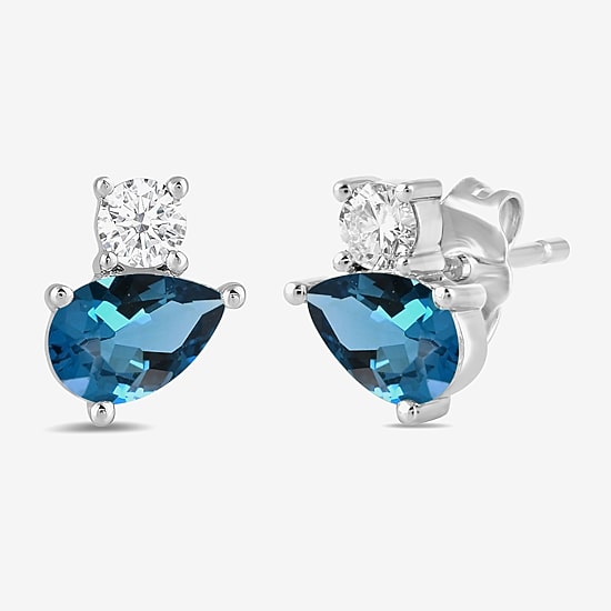 Toi Et Moi Genuine Gemstone &  1/5 CT. T.W.  Lab Grown Diamond 10K White Gold 8.1mm Pear Stud Earrings