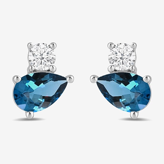 Toi Et Moi Genuine Gemstone &  1/5 CT. T.W.  Lab Grown Diamond 10K White Gold 8.1mm Pear Stud Earrings