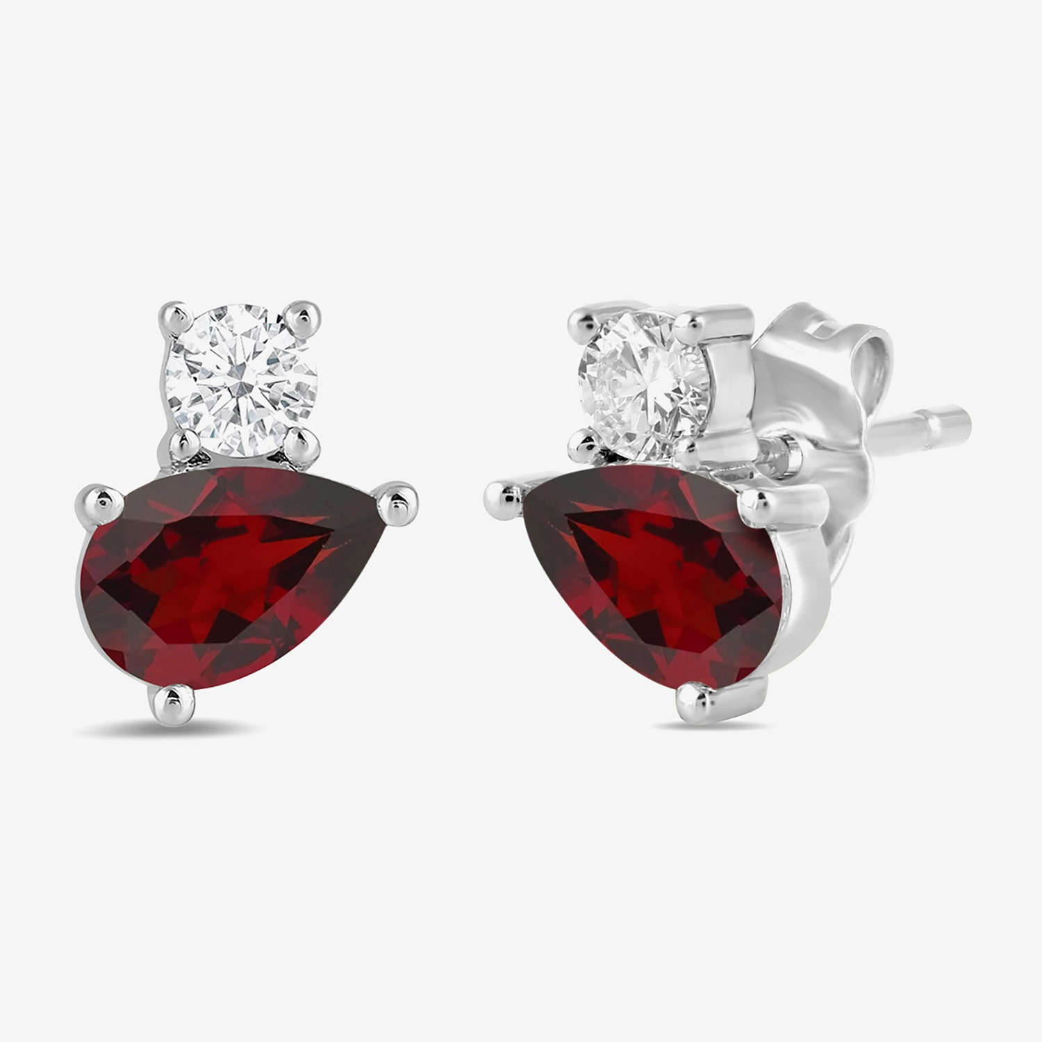 Toi Et Moi Genuine Gemstone &  1/5 CT. T.W.  Lab Grown Diamond 10K White Gold 8.1mm Pear Stud Earrings