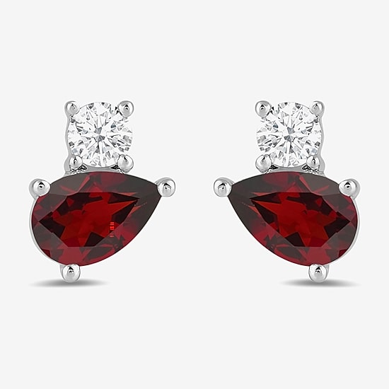 Toi Et Moi Genuine Gemstone &  1/5 CT. T.W.  Lab Grown Diamond 10K White Gold 8.1mm Pear Stud Earrings