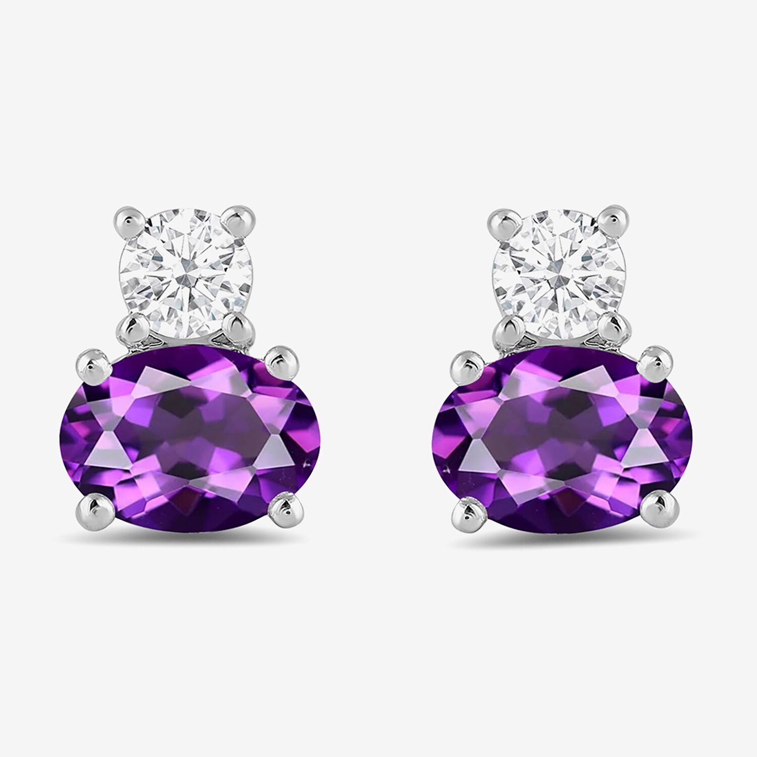 Toi Et Moi Genuine Gemstone & 1/5 CT. T.W. Lab Grown Diamond 10K White Gold 7.2mm Oval Stud Earrings