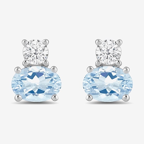 Toi Et Moi Genuine Gemstone & 1/5 CT. T.W. Lab Grown Diamond 10K White Gold 7.2mm Oval Stud Earrings
