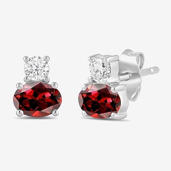 Toi Et Moi Genuine Gemstone & 1/5 CT. T.W. Lab Grown Diamond 10K White Gold 7.2mm Oval Stud Earrings
