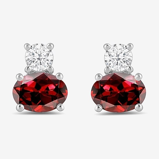 Toi Et Moi Genuine Gemstone & 1/5 CT. T.W. Lab Grown Diamond 10K White Gold 7.2mm Oval Stud Earrings
