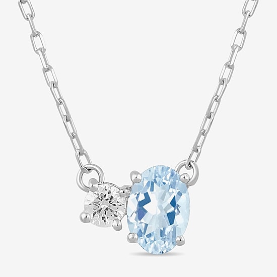 Toi Et Moi Womens Genuine Gemstone & 1/10 CT. T.W. Lab Grown Diamond 10K White Gold Oval Pendant Necklace
