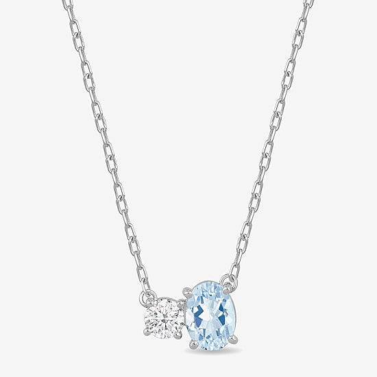 Toi Et Moi Womens Genuine Gemstone & 1/4 CT. T.W. Lab Grown Diamond 10K White Gold Oval Pendant Necklace
