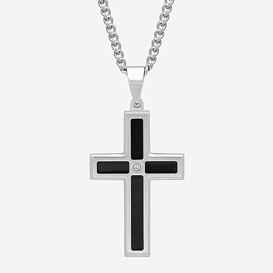 Mens Diamond-Accent Cross Pendant Necklace