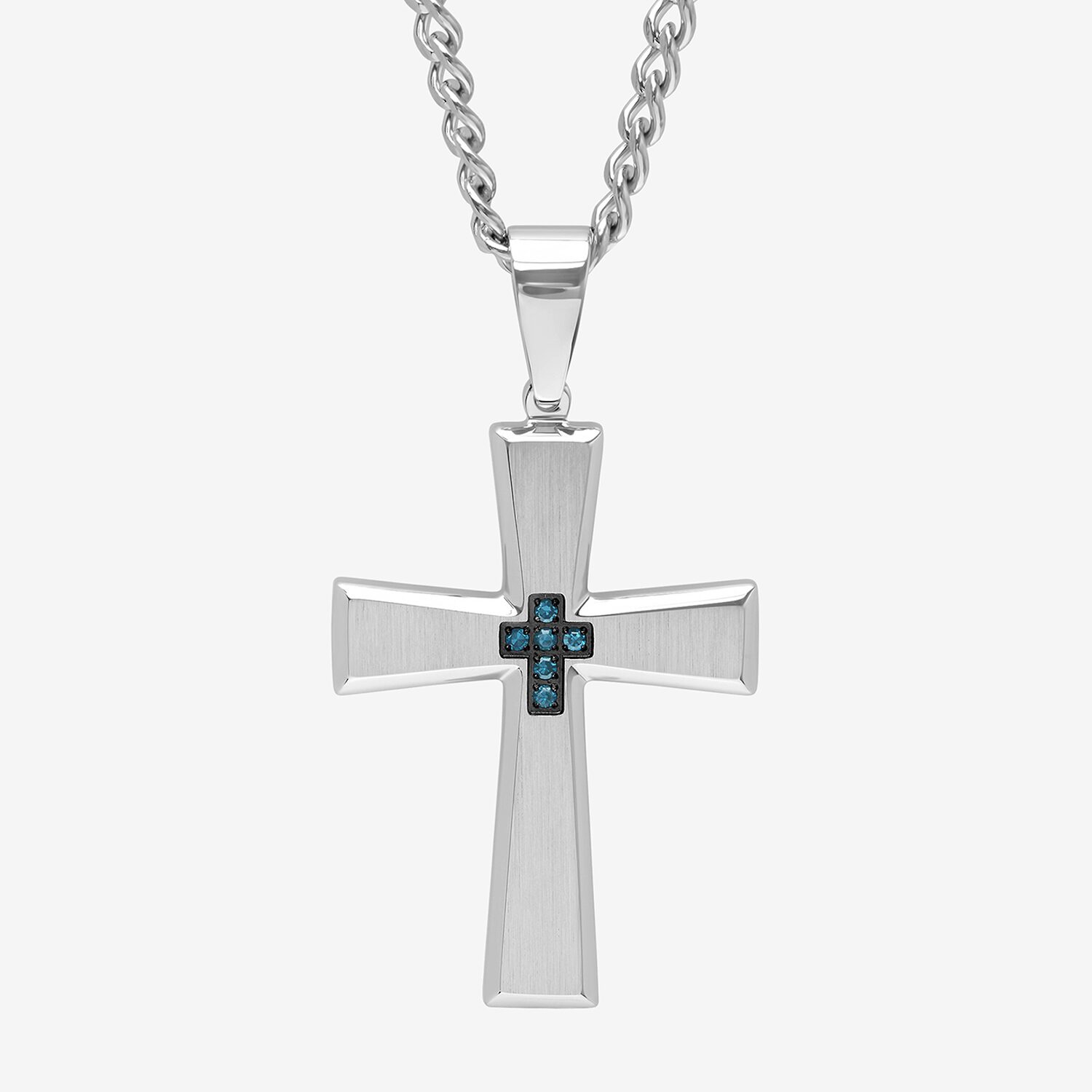 Mens Diamond-Accent Stainless Steel Cross Pendant Necklace