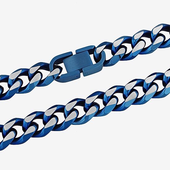 Men's Blue Stainless Steel Solid Curb Chain Necklace