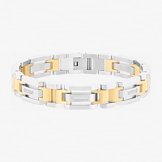 Stainless Steel 1/7 CT. T.W. Natural White Diamond 8 1/2 Inch Solid Link Chain Bracelet