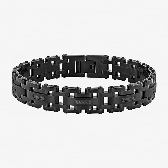 Stainless Steel 1/7 CT. T.W. Natural White Diamond 8 1/2 Inch Solid Link Link Bracelet