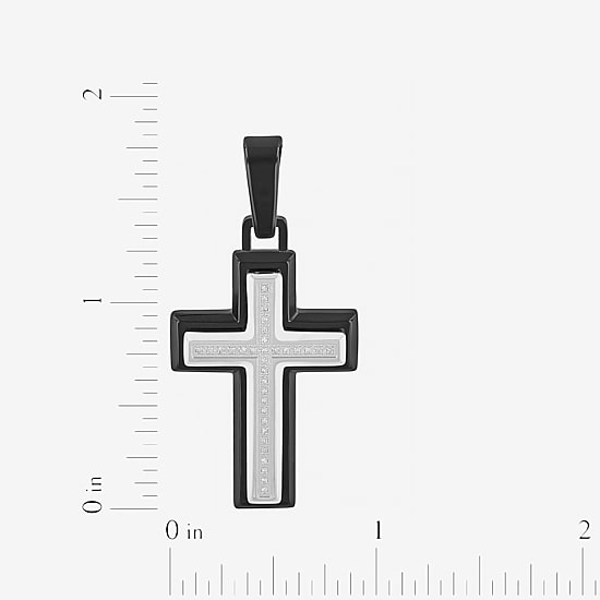 Mens 1/10 CT. T.W. White Diamond Stainless Steel Cross 24 Inch Pendant Necklace