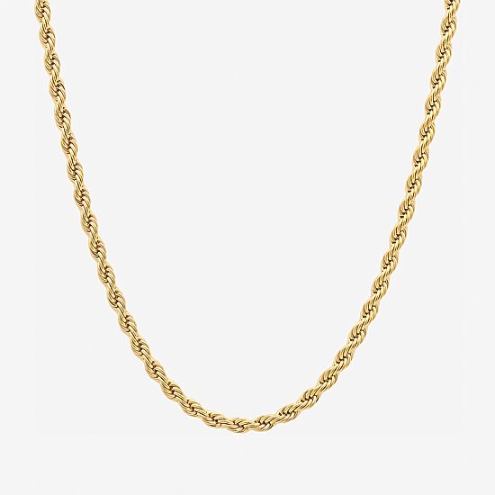 Mens Yellow Stainless Steel Solid Rope Chain Necklace