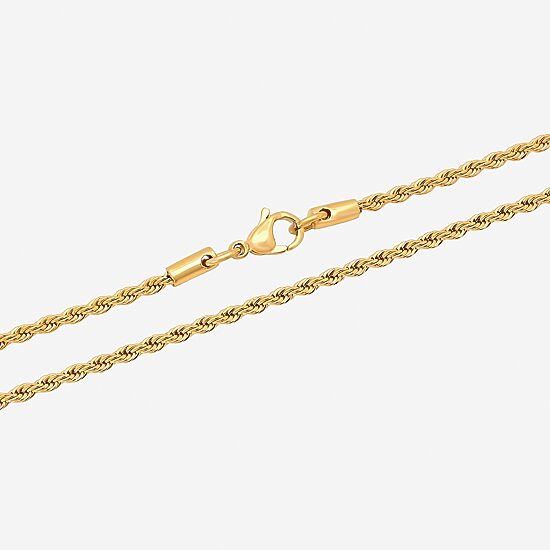 Mens Yellow Stainless Steel Solid Rope Chain Necklace