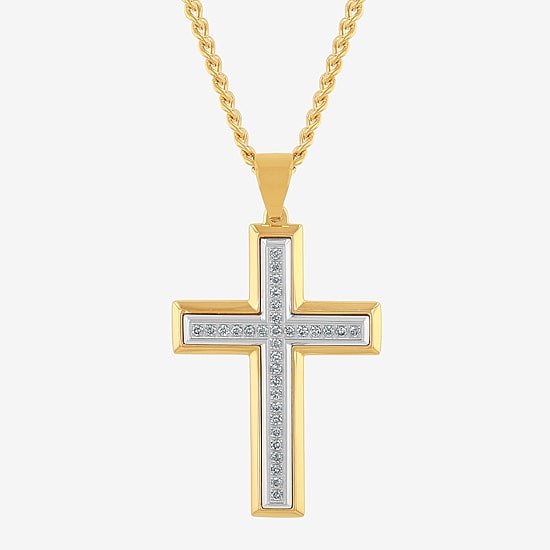 Mens 1/2 CT. T.W. Lab-Grown (G-H / I1)  Diamond Stainless Steel Cross Pendant Necklace