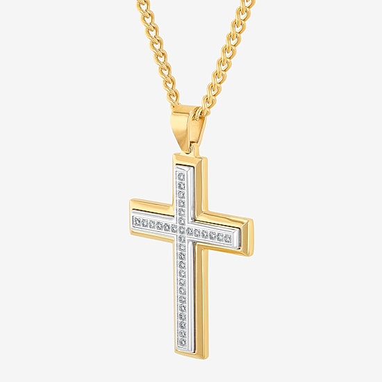 Mens 1/2 CT. T.W. Lab-Grown (G-H / I1)  Diamond Stainless Steel Cross Pendant Necklace