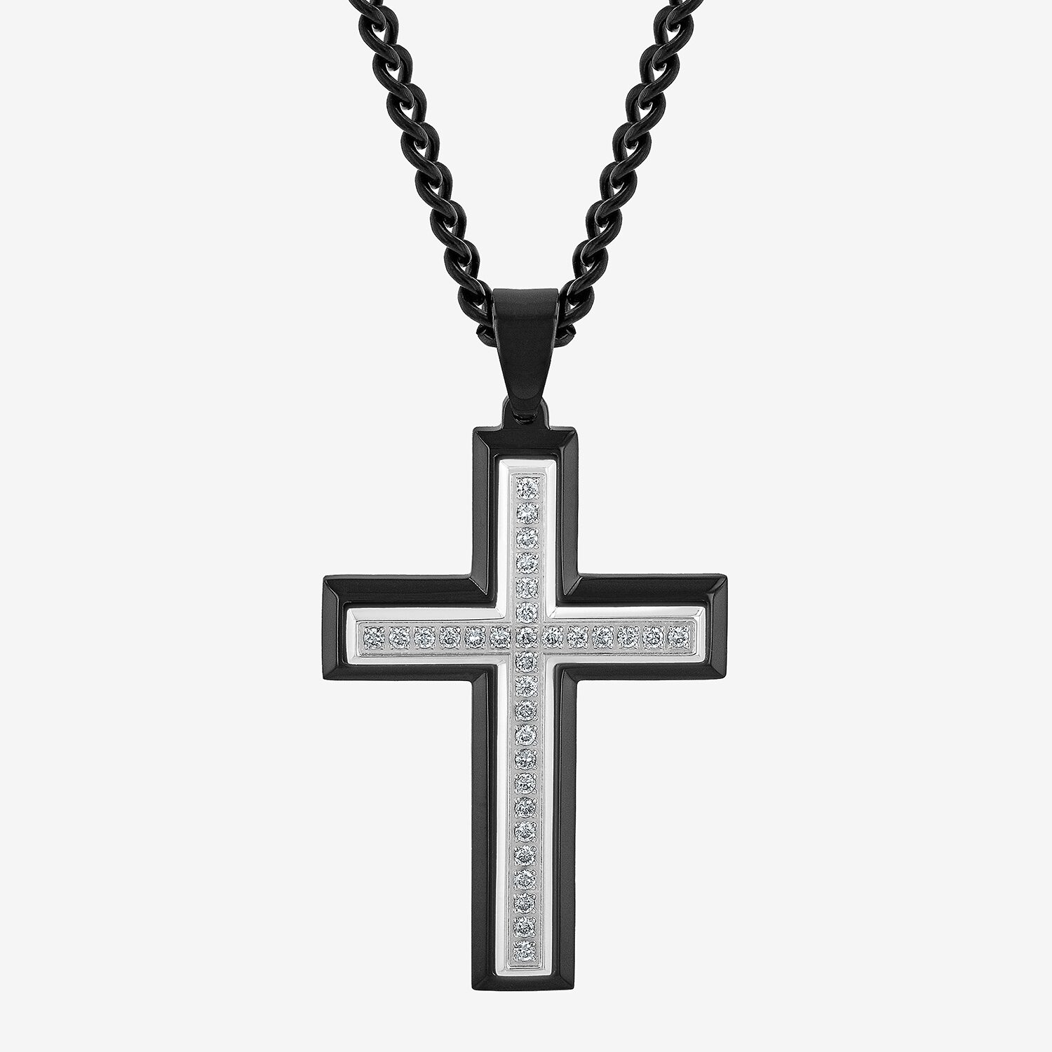 Mens 1/2 CT. T.W. Lab-Grown (G-H / I1)  Diamond Stainless Steel Cross Pendant Necklace