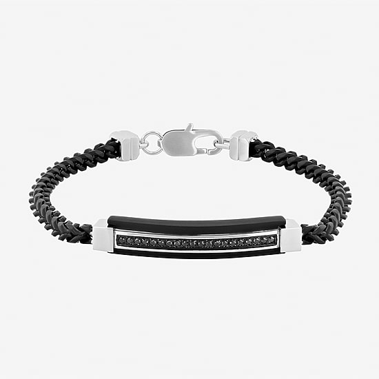 Stainless Steel 1/5 CT. T.W. Natural White Diamond 8 1/2 Inch Solid Link Id Bracelet