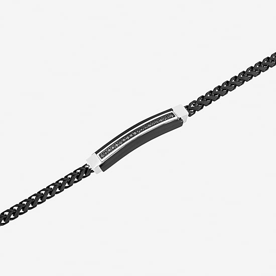 Stainless Steel 1/5 CT. T.W. Natural White Diamond 8 1/2 Inch Solid Link Id Bracelet