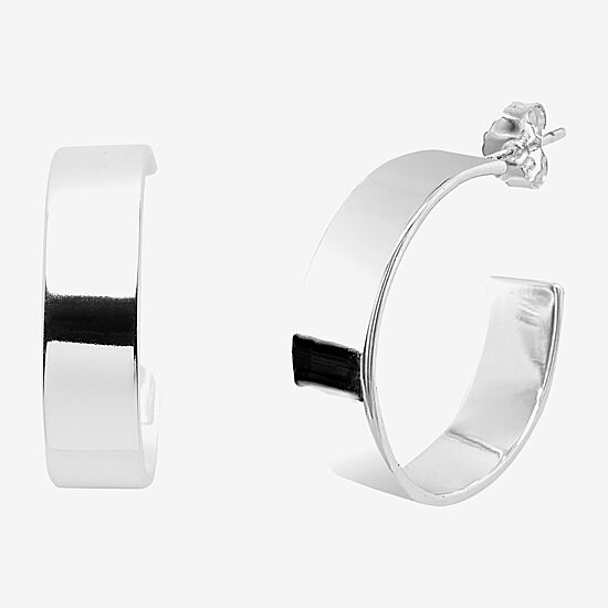 Silver Reflections Pure Silver Over Brass Hoop Earrings