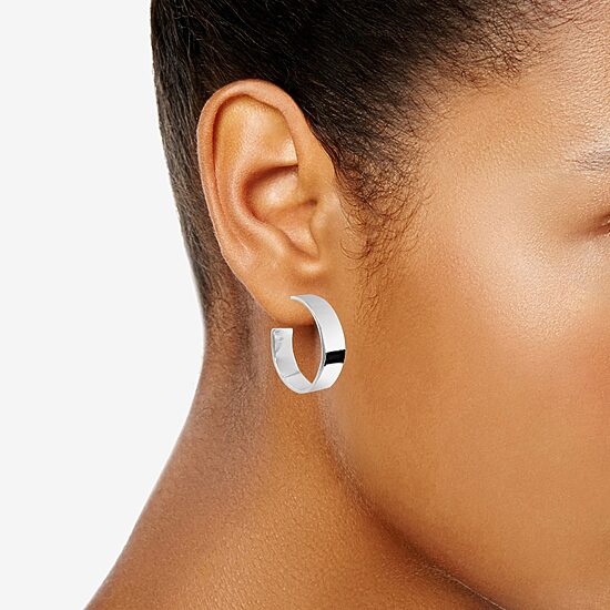 Silver Reflections Pure Silver Over Brass Hoop Earrings
