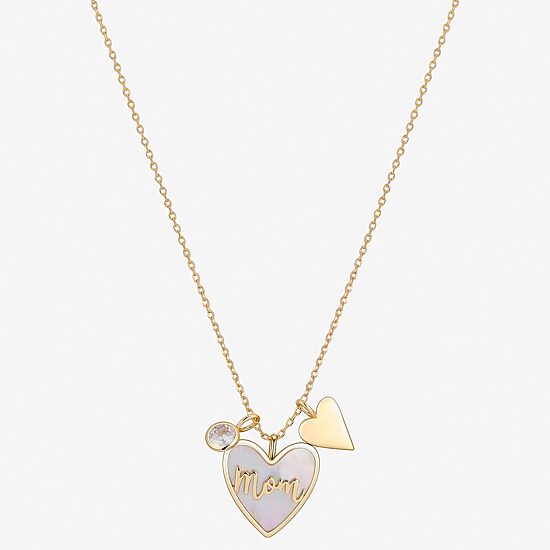 Footnotes Mom Womens White Mother Of Pearl 10K Gold Over Brass Heart 16 Inch Pendant Necklace