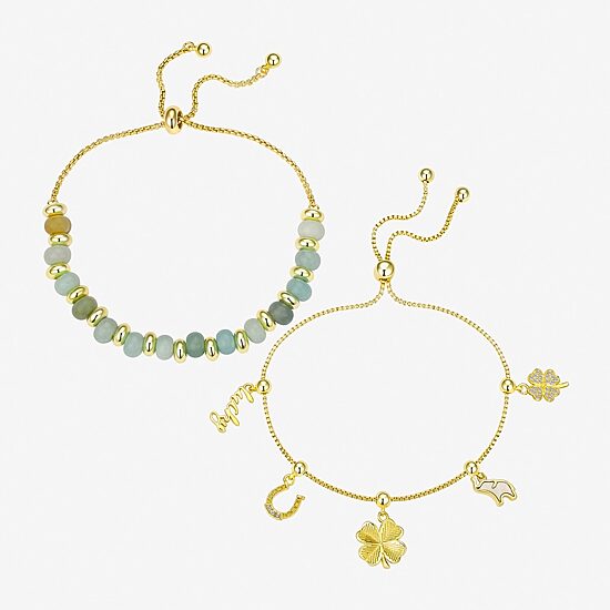Footnotes Lucky Womens Cubic Zirconia 10K Gold Over Brass Clover Bolo Bracelet