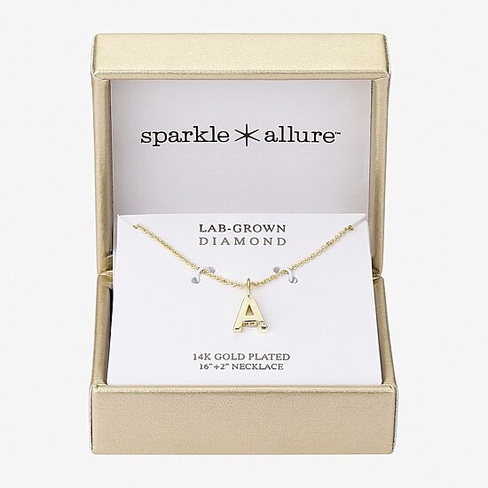 Sparkle Allure Initial Womens Diamond 14K Gold Over Brass 16 Inch Pendant Necklace