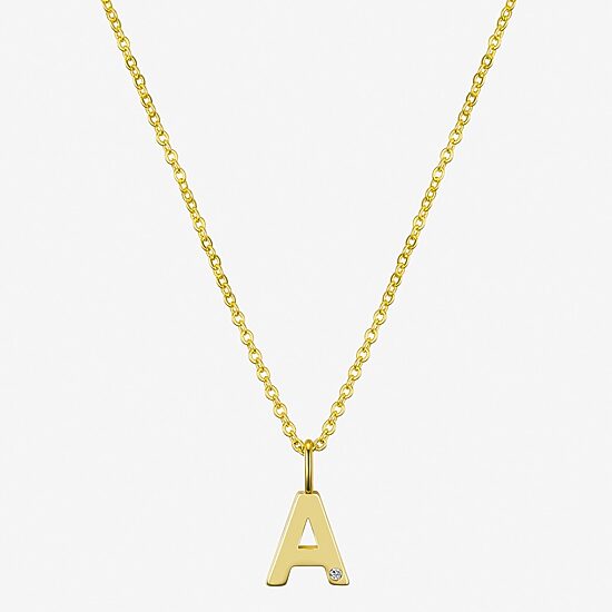 Sparkle Allure Initial Womens Diamond 14K Gold Over Brass 16 Inch Pendant Necklace