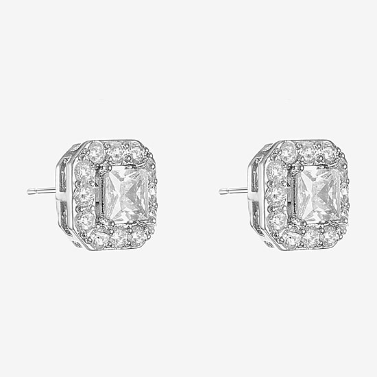 Monet Jewelry Timeless Silver Tone Cubic Zirconia 11mm Square Stud Earrings